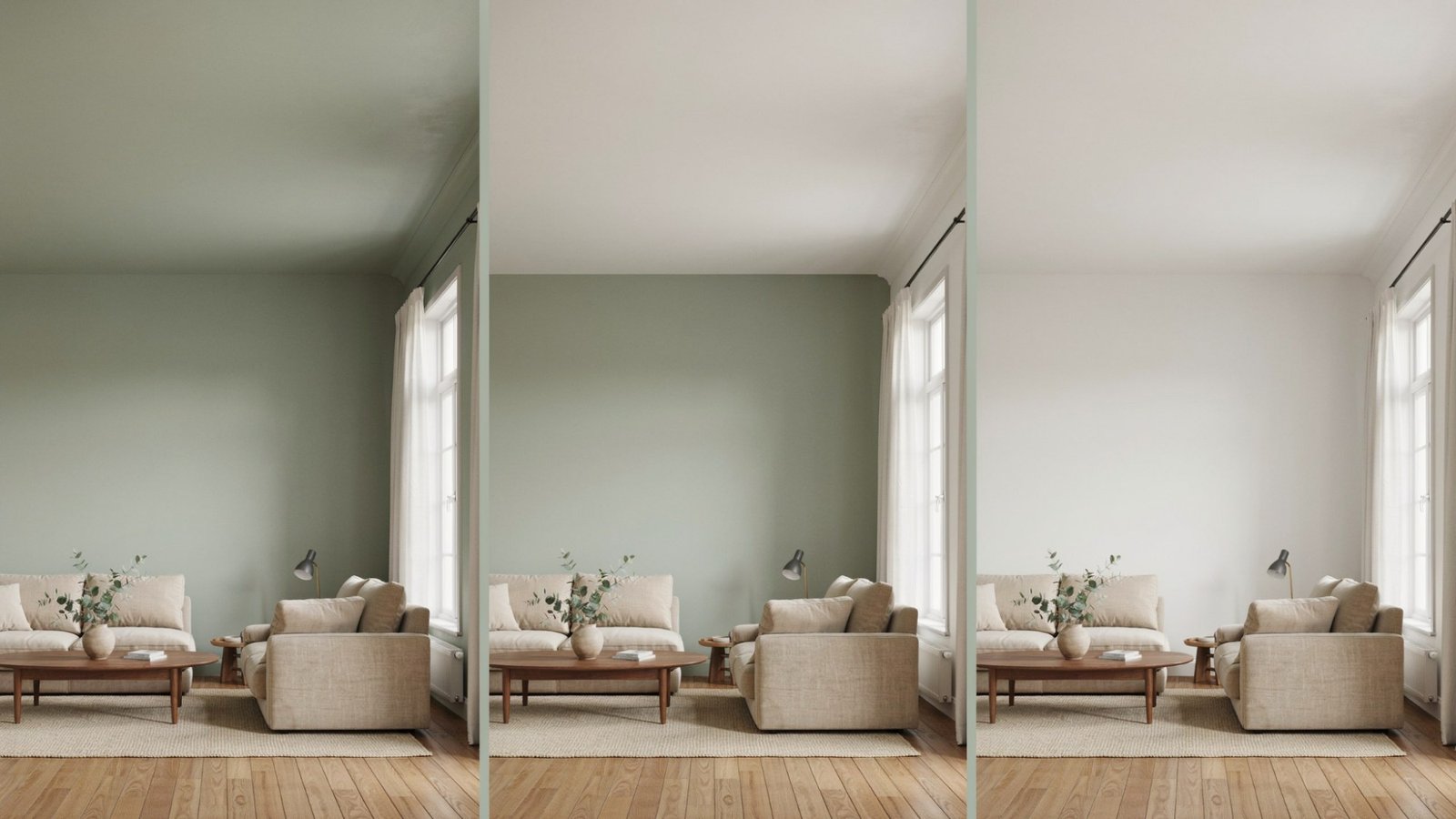 Comparison of same color, lighter, and white ceilings.