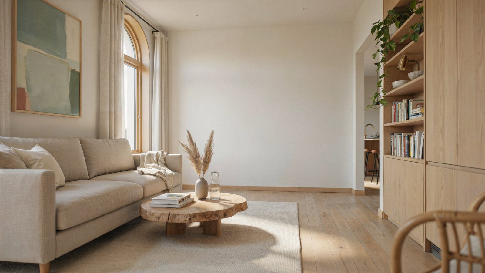 White Dove walls highlighting oak trim.