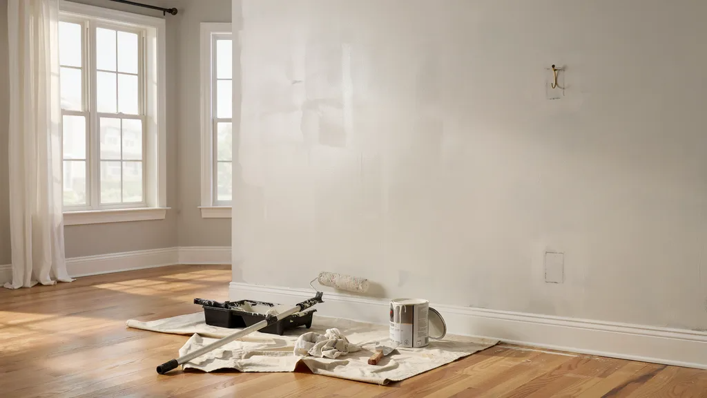 Oil-based primer drying on a wall before painting.