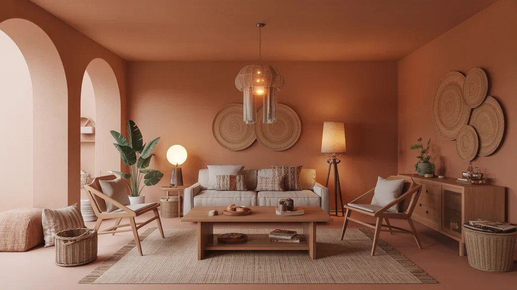 Terracotta basement with warm earthy tones.