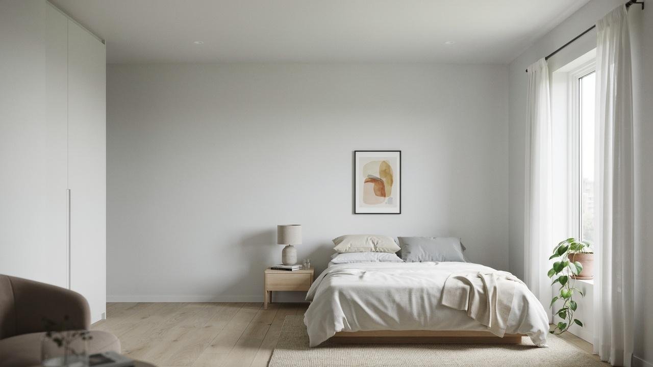 Small room with ceiling painted the same color as the walls.
