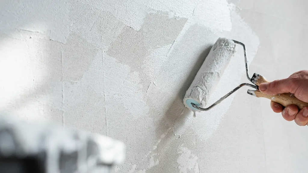 Feathering paint edges to reduce visible paint lines on a wall.