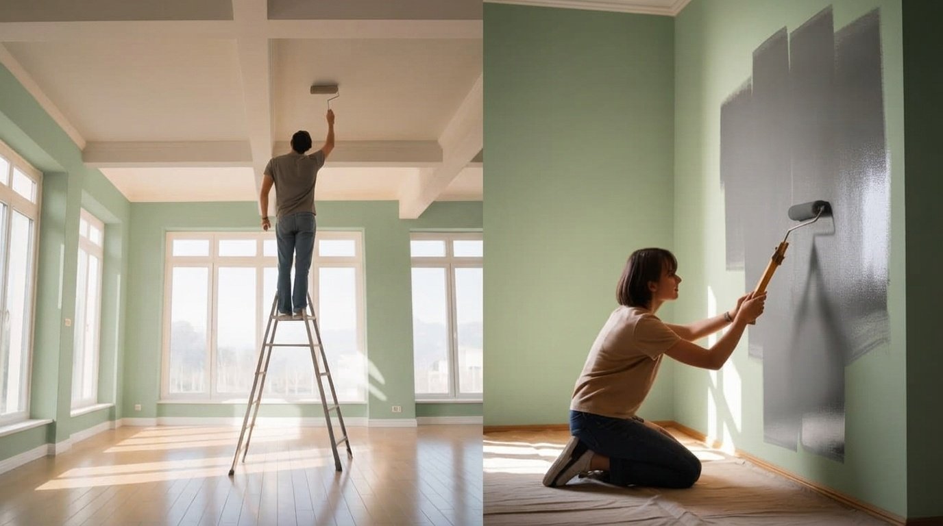 image showing painting the ceiling and wall.