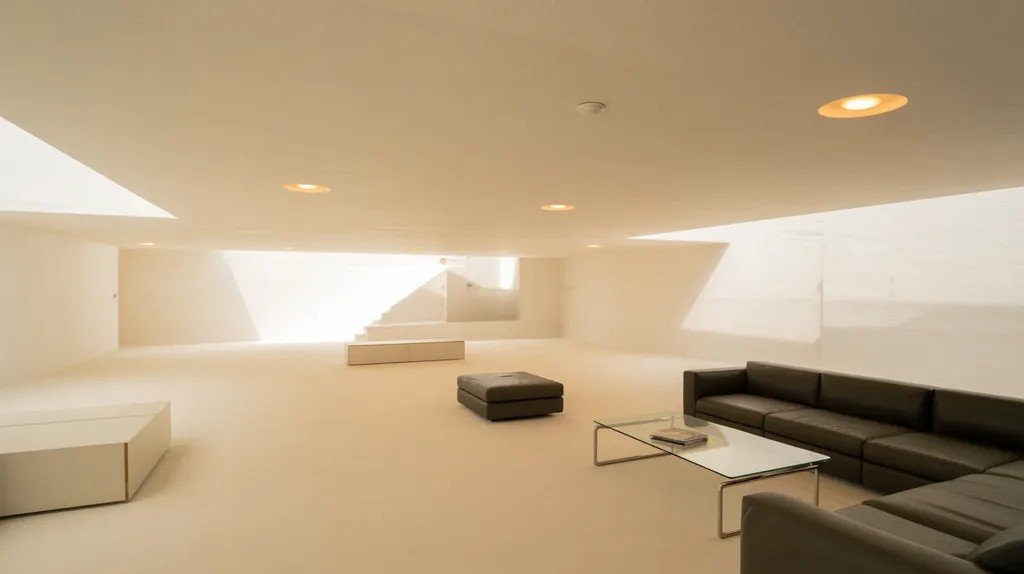 Cloud white basement keeping the space bright but soft.