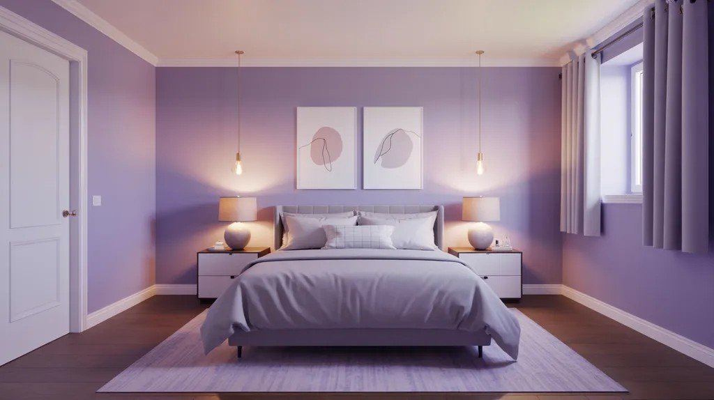 Lavender basement creating a soft calming space.