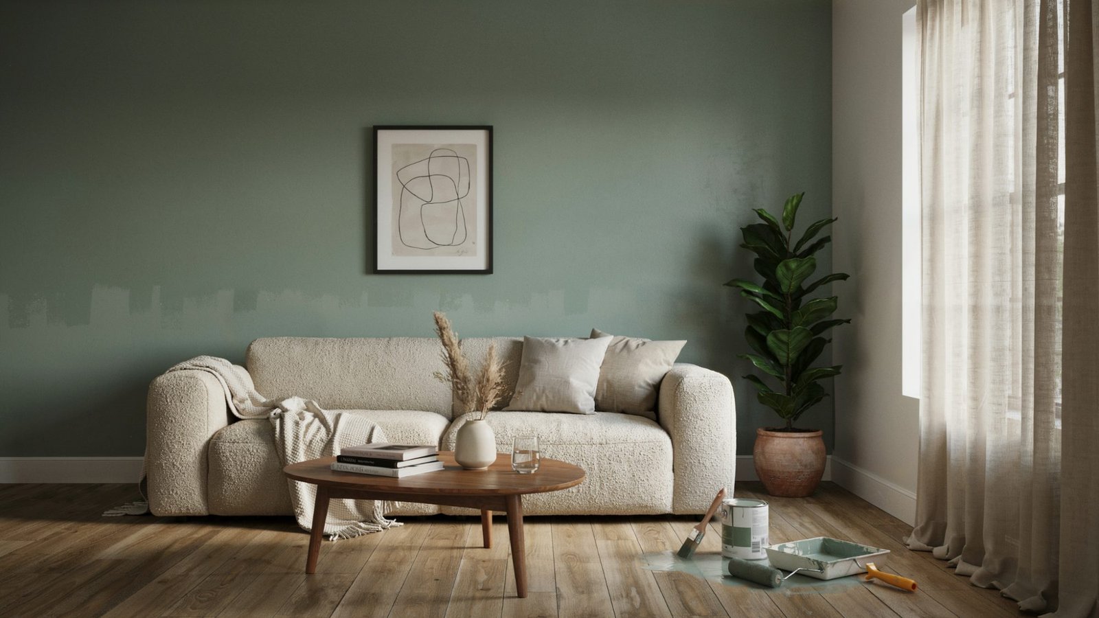 Accent wall painted using a quart of paint.