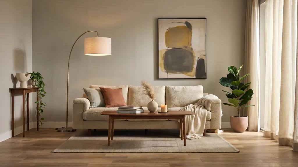Greige wall color creating a modern and bright appearance in a dark room.