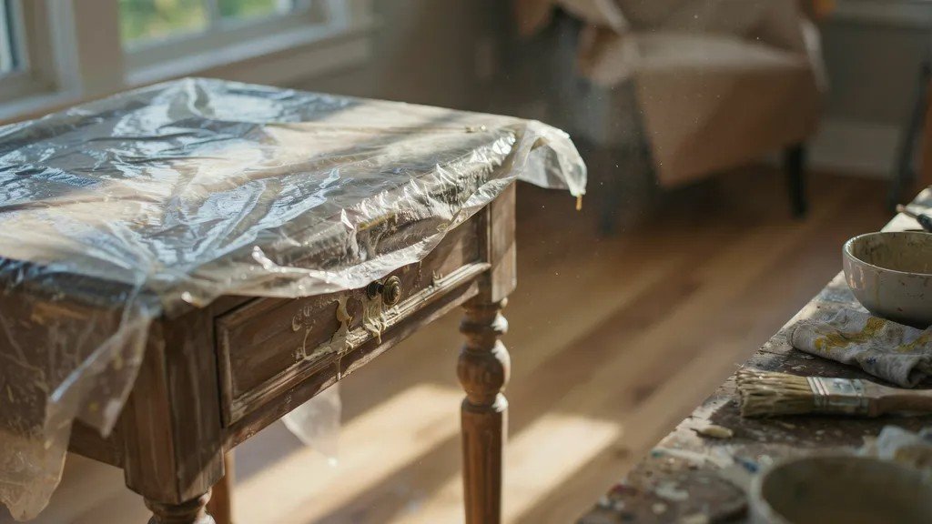 Paint stripper covered with plastic wrap to improve effectiveness