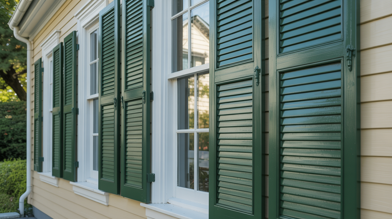 House shutters with an even coat of exterior paint applied across the front surface.