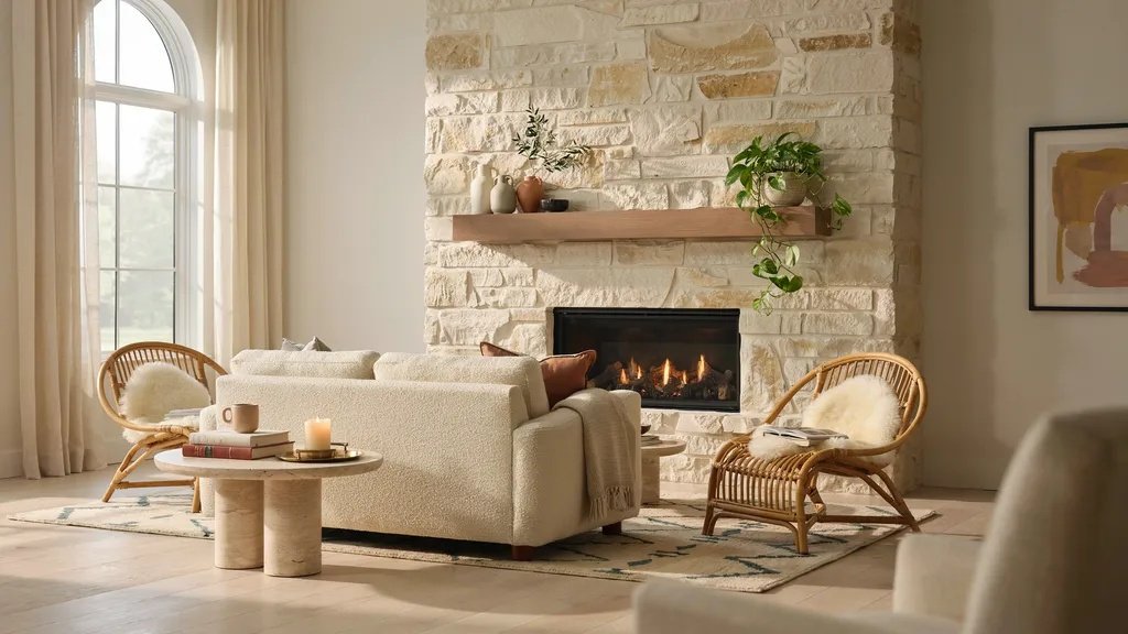 Stylish living room featuring a painted fireplace accent wall that serves as a beautiful focal point.