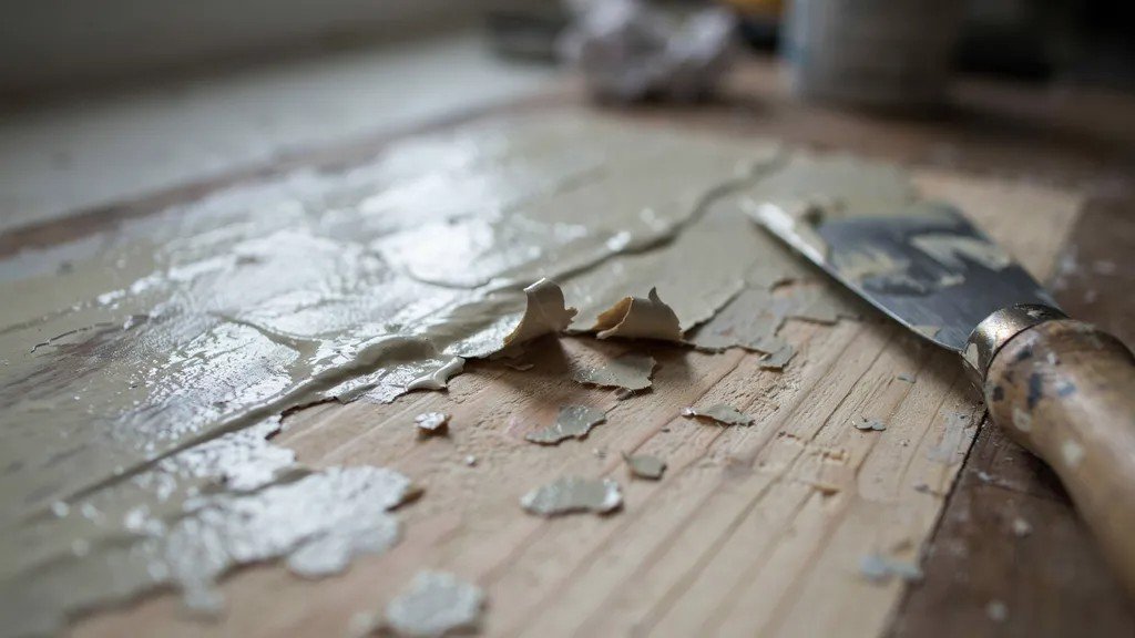 Paint stripper lifting old paint from a wooden surface