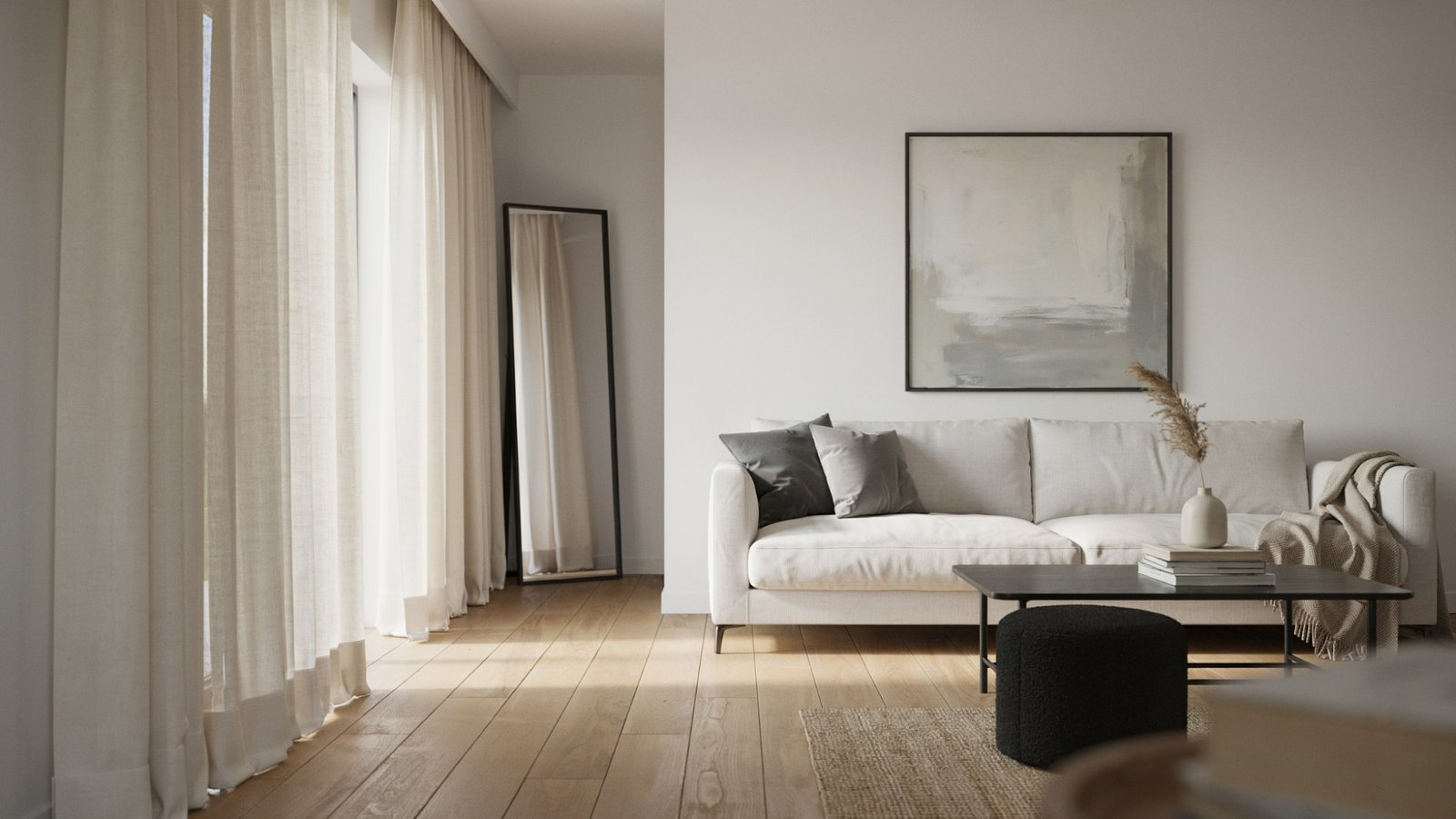 Snowbound wall color paired with light hardwood flooring