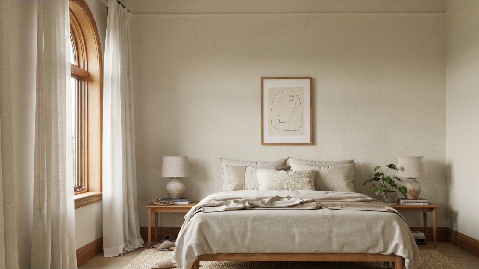 Pale Oak wall color complementing oak wood trim.